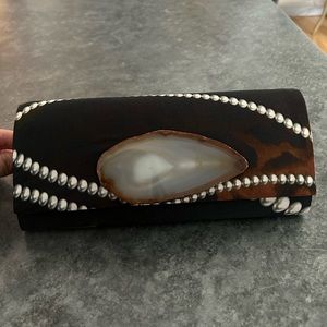 Budha Girl satin agate clutch evening bag with agate stone detail